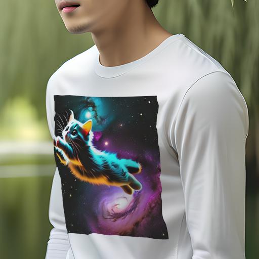 長袖Tシャツ 人間用 メンズ 秋春夏 プリント レジャー アウトドア カジュアル かわいい 猫 宇宙 銀河 スター