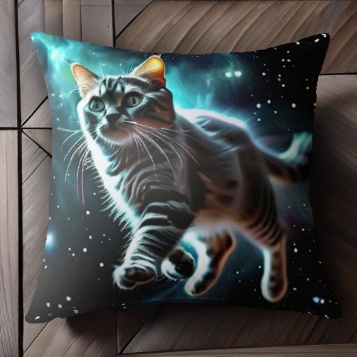 宇宙 星 猫 クッションカバー 45×45cm アニマル柄 おしゃれ 可愛い クッション本体付き 正方形