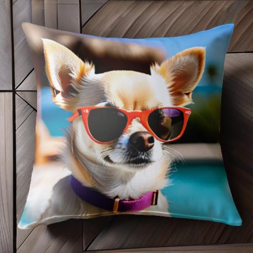 サングラス チワワ プール 夏 ビーチ クッションカバー 45×45cm アニマル柄 おしゃれ 可愛い クッショ..