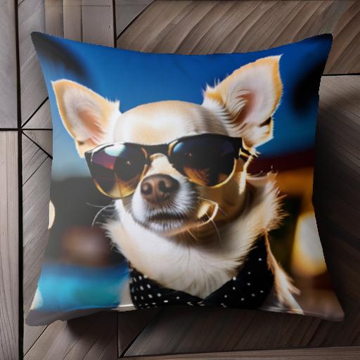 サングラス チワワ プール ヤシの木 バンダナ クッションカバー 45×45cm アニマル柄 おしゃれ 可愛い ..