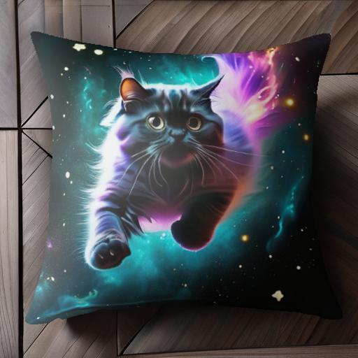 宇宙 その他 猫 星 ファンタジー クッションカバー 45×45cm アニマル柄 おしゃれ 可愛い クッション本体付き 正方形