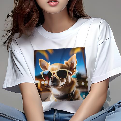Tシャツ レディース 犬ファン 半袖 春夏 プリント カジュアル かわいい 人間用 フィットネス サングラ..