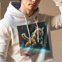 パーカー メンズ 秋春夏 プリント フード付き ポケット無し カジュアル かわいい 人間用 猫 宇宙 宇宙服 星(4)