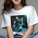 Tシャツ レディース 犬ファン 半袖 春夏 プリント カジュアル かわいい 人間用 フィットネス 宇宙猫 宇宙 宇宙服 星 光(4)
