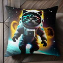 宇宙 宇宙服 猫 宇宙旅行 パラレルワールド クッションカバー 45×45cm アニマル柄 おしゃれ 可愛い クッション本体付き 正方形