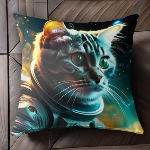 猫 宇宙服 銀河 光 クッションカバ