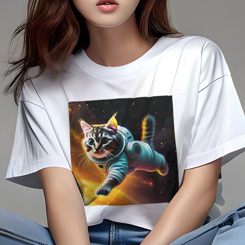 Tシャツ レディース 犬ファン 半袖 春夏 プリント カジュアル かわいい 人間用 フィットネス 宇宙 猫 宇宙服 星 Tシャツ レディース 犬ファン 半袖 春夏 プリント カジュアル かわいい 人間用 フィットネス 宇宙 猫 宇宙服 星