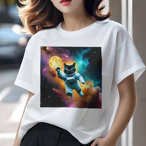 Tシャツ レディース 犬ファン 半袖 春夏 プリント カジュアル かわいい 人間用 フィットネス 宇宙 その他 宇宙飛行士 猫 月 星空 Tシャツ レディース 犬ファン 半袖 春夏 プリント カジュアル かわいい 人間用 フィットネス 宇宙 その他 宇宙飛行士 猫 月 星空