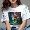 Tシャツ レディース 犬ファン 半袖 春夏 プリント カジュアル かわいい 人間用 フィットネス 宇宙 猫 宇宙服 ファンタジー 銀河(4)