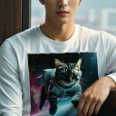 長袖Tシャツ 人間用 メンズ 秋春夏 プリント レジャー アウトドア カジュアル かわいい 猫 宇宙 宇宙服 星 スペース