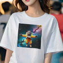 Tシャツ レディース 犬ファン 半袖 春夏 プリント カジュアル かわいい 人間用 フィットネス 宇宙 猫 スペーススーツ 星 銀河(4)
