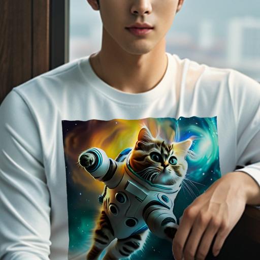 楽天フロントップ楽天市場店長袖Tシャツ 人間用 メンズ 秋春夏 プリント レジャー アウトドア カジュアル かわいい 宇宙 猫 宇宙服 銀河 アート