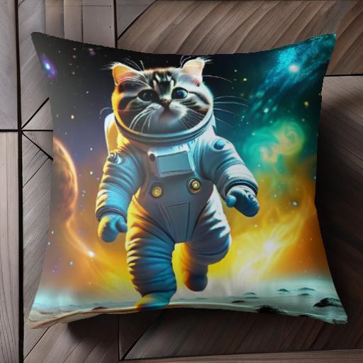 宇宙 猫 宇宙服 惑星 宇宙空間 クッションカバー 45×45cm アニマル柄 おしゃれ 可愛い クッション本体付き 正方形