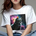 Tシャツ レディース 犬ファン 半袖 春夏 プリント カジュアル かわいい 人間用 フィットネス 宇宙 星雲 猫 ファンタジー(4)