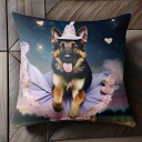 魔法の帽子 ジャーマンシェパードドッグ ピンクのスカート 星 ハート クッションカバー 45×45cm アニマル柄 おしゃれ 可愛い クッション本体付き 正方形
