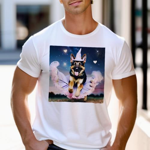 Tシャツ メンズ キッズ 犬ファン 半袖 春夏 プリント カジュアル かわいい 人間用 フィットネス 魔法の帽子 ジャーマンシェパードドッグ ピンクのスカート 星 ハート