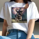 Tシャツ レディース 犬ファン 半袖 春夏 プリント カジュアル かわいい 人間用 フィットネス 魔法使いの帽子 ジャーマンシェパード 夜空 ハート 星(4)