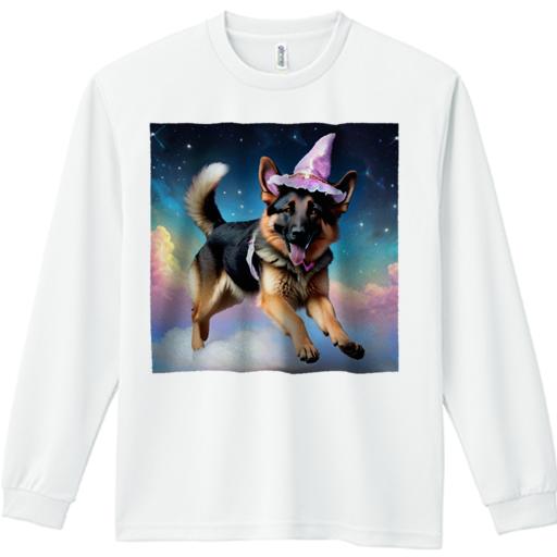 長袖Tシャツ 人間用 メンズ 秋春夏 プリント レジャー アウトドア カジュアル かわいい 魔法の帽子 ジャーマンシェパード 空 星
