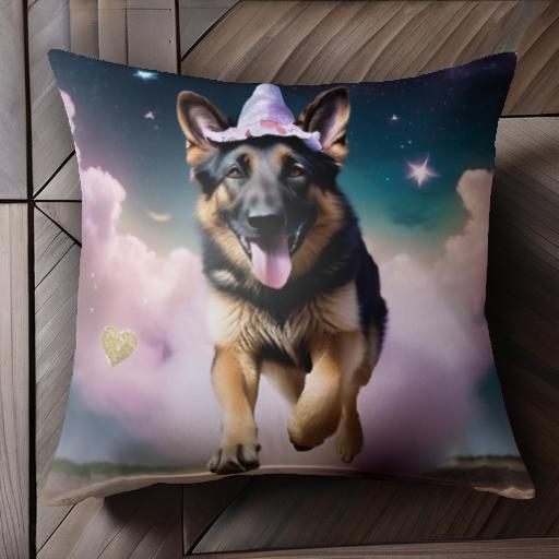 魔法の帽子 ジャーマンシェパードドッグ 星 雲 ハート 夜空 クッションカバー 45×45cm アニマル柄 おしゃれ 可愛い クッション本体付き 正方形