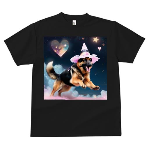 Tシャツ レディース 犬ファン 半袖 春夏 プリント カジュアル かわいい 人間用 フィットネス 魔法使い帽子 ジャーマンシェパード 星 雲 ハート