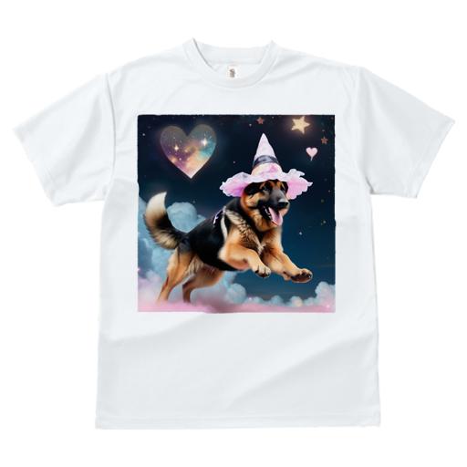 Tシャツ レディース 犬ファン 半袖 春夏 プリント カジュアル かわいい 人間用 フィットネス 魔法使い帽子 ジャーマンシェパード 星 雲 ハート