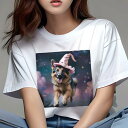 Tシャツ レディース 犬ファン 半袖 春夏 プリント カジュアル かわいい 人間用 フィットネス 魔法の帽子 ジャーマンシェパード 星空 ファンタジー