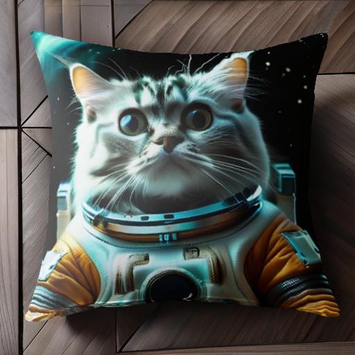 猫 宇宙服 宇宙 銀河 クッションカバー 45×45cm アニマル柄 おしゃれ 可愛い クッション本体付き 正方形