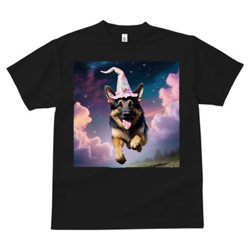 Tシャツ レディース 犬ファン 半袖 春夏 プリント カジュアル かわいい 人間用 フィットネス 魔法の帽子 ジャーマンシェパードドッグ 夜空 雲 星空
