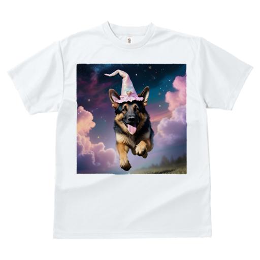 Tシャツ レディース 犬ファン 半袖 春夏 プリント カジュアル かわいい 人間用 フィットネス 魔法の帽子 ジャーマンシェパードドッグ 夜空 雲 星空