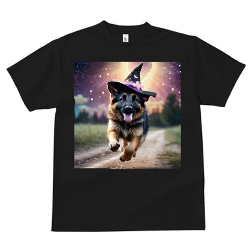 Tシャツ レディース 犬ファン 半袖 春夏 プリント カジュアル かわいい 人間用 フィットネス 魔法の帽子 ジャーマンシェパードドッグ 星空 道 木