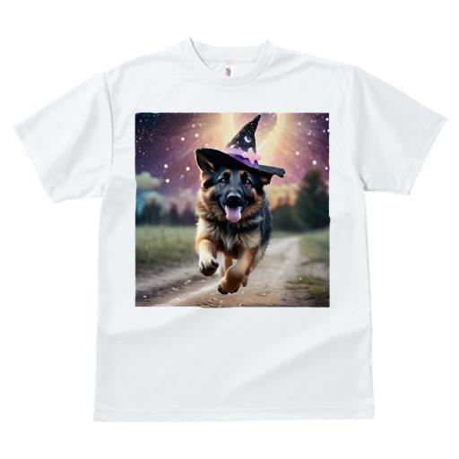 Tシャツ レディース 犬ファン 半袖 春夏 プリント カジュアル かわいい 人間用 フィットネス 魔法の帽子 ジャーマンシェパードドッグ 星空 道 木