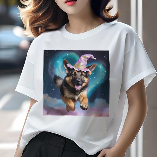 Tシャツ レディース 犬ファン 半袖 春夏 プリント カジュアル かわいい 人間用 フィットネス 魔法の帽..