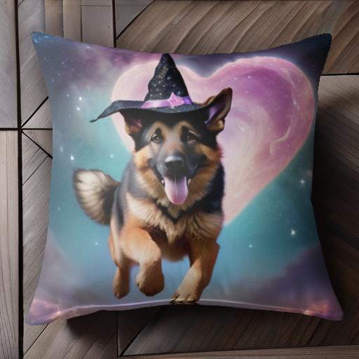 魔女の帽子 ジャーマンシェパード ハート 星空 クッションカバー 45×45cm アニマル柄 おしゃれ 可愛い ..