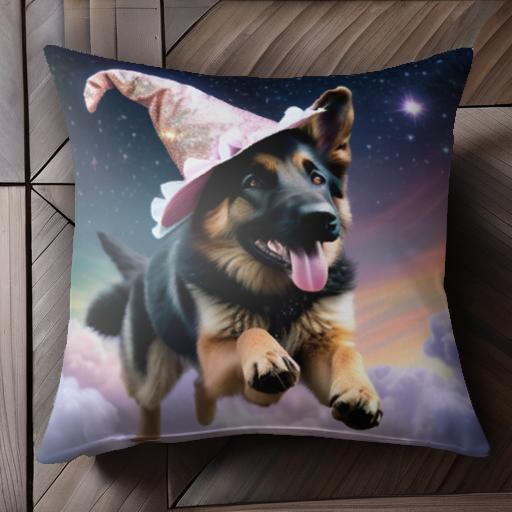 魔法の帽子 ジャーマンシェパードドッグ 星空 雲 魔法 クッションカバー 45×45cm アニマル柄 おしゃれ 可愛い クッション本体付き 正方形