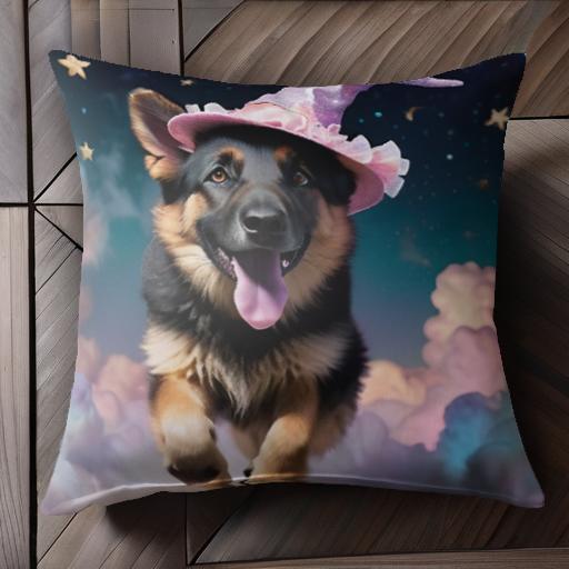 魔法の帽子 ジャーマンシェパードドッグ 星 雲 空 クッションカバー 45×45cm アニマル柄 おしゃれ 可愛..