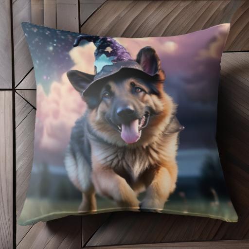 魔法の帽子 ジャーマンシェパードドッグ 空 星 夜 楽しい クッションカバー 45×45cm アニマル柄 おしゃれ 可愛い クッション本体付き ..