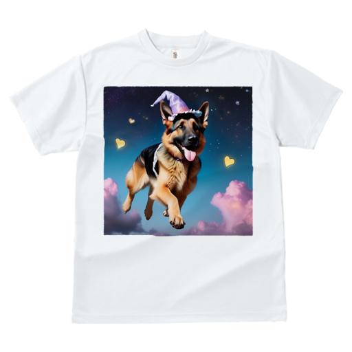 Tシャツ レディース 犬ファン 半袖 春夏 プリント カジュアル かわいい 人間用 フィットネス 魔法の帽子 ジャーマンシェパード 星 ハート 雲