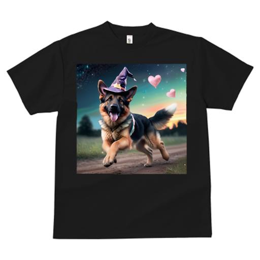 Tシャツ レディース 犬ファン 半袖 春夏 プリント カジュアル かわいい 人間用 フィットネス 魔法の帽子 ジャーマンシェパードドッグ ハート 星 夕焼け 道路