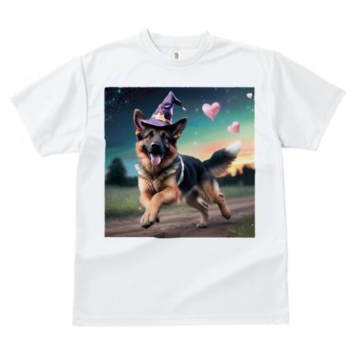 Tシャツ レディース 犬ファン 半袖 春夏 プリント カジュアル かわいい 人間用 フィットネス 魔法の帽子 ジャーマンシェパードドッグ ハート 星 夕焼け 道路