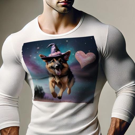 長袖Tシャツ 人間用 メンズ 秋春夏 プリント レジャー アウトドア カジュアル かわいい 魔女の帽子 ジャーマンシェパードドッグ ハート 星