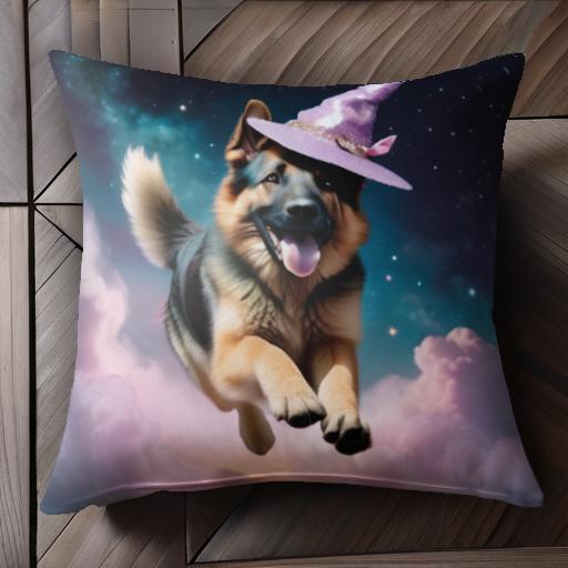 魔法の帽子 ジャーマンシェパードドッグ 夜空 雲 クッションカバー 45×45cm アニマル柄 おしゃれ 可愛い クッション本体付き 正方形