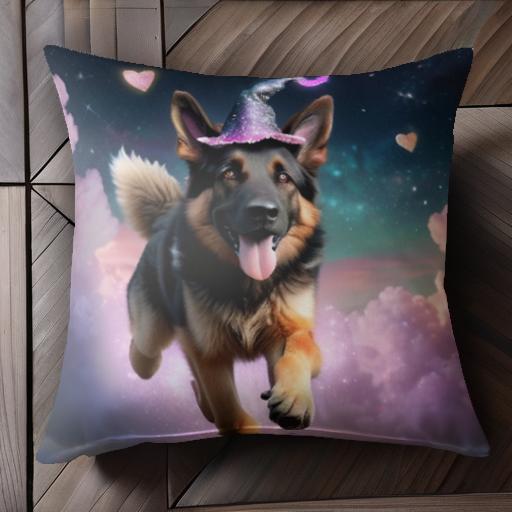 魔法の帽子 ジャーマンシェパードドッグ ハート 雲 星 クッションカバー 45×45cm アニマル柄 おしゃれ 可愛い クッション本体付き 正方形