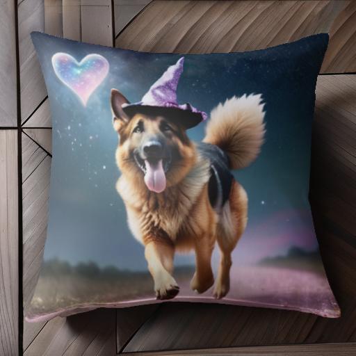 夜空 ジャーマンシェパード ハート 魔法の帽子 道路 クッションカバー 45×45cm アニマル柄 おしゃれ 可愛い クッション本体付き 正方形