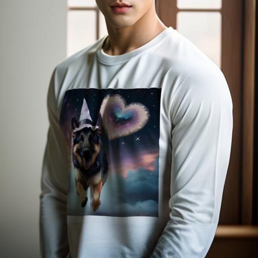 長袖Tシャツ 人間用 メンズ 秋春夏 プリント レジャー アウトドア カジュアル かわいい 魔法使いの帽子 ジャーマンシェパード 雲 星 ハート 空