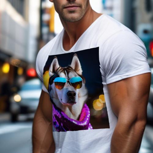 楽天フロントップ楽天市場店Tシャツ メンズ キッズ 犬ファン 半袖 春夏 プリント カジュアル かわいい 人間用 フィットネス サングラス ハスキー キラキラ 夜
