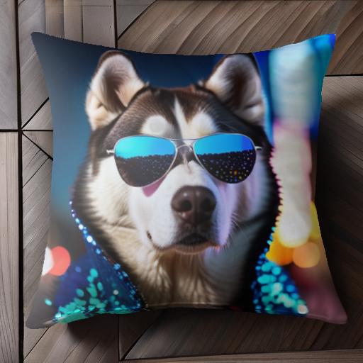 サングラス シベリアンハスキー ジャケット 夜景 蛍光灯 ファッション クッションカバー 45×45cm アニ..