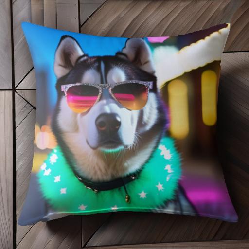 サングラス シベリアンハスキー ネオンライト 夜景 クッションカバー 45×45cm アニマル柄 おしゃれ 可愛い クッション本体付き 正方形 サングラス シベリアンハスキー ネオンライト 夜景 クッションカバー 45×45cm アニマル柄 おしゃれ 可愛い クッション本体付き 正方形