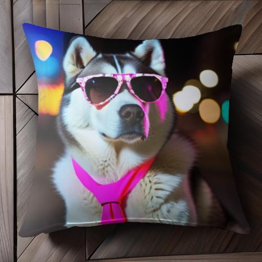 サングラス シベリアンハスキー ネクタイ 夜 ネオン クール クッションカバー 45×45cm アニマル柄 おしゃれ 可愛い クッション本体付き 正方形 サングラス シベリアンハスキー ネクタイ 夜 ネオン クール クッションカバー 45×45cm アニマル柄 おしゃれ 可愛い クッション本体付き 正方形