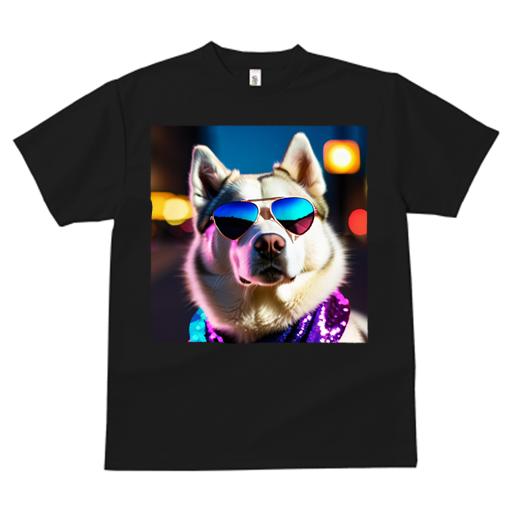 Tシャツ レディース 犬ファン 半袖 春夏 プリント カジュアル かわいい 人間用 フィットネス サングラス シベリアンハスキー 夜景 スパンコール 光