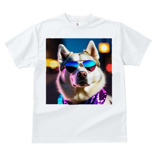 Tシャツ レディース 犬ファン 半袖 春夏 プリント カジュアル かわいい 人間用 フィットネス サングラス シベリアンハスキー 夜景 スパンコール 光